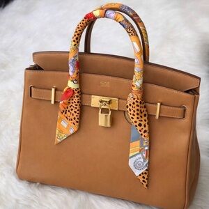 ORANGE LEOPARD CHEETAH PRINT SKINNY SCARF BAG HANDLE WRAP TIE PURSE HAIR RIBBON